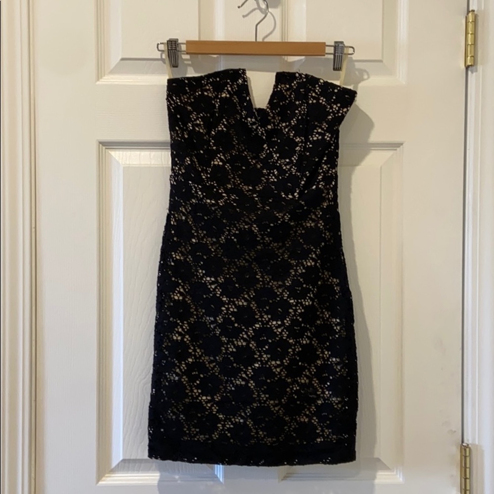 Black Lace Strapless Dress with Boning